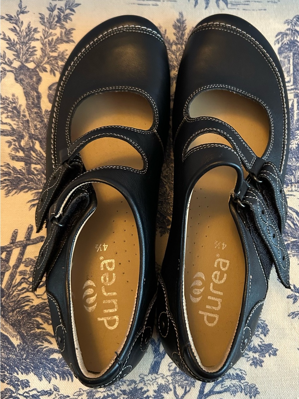 Durea Black Leather Double Strap Mary Jane Comfort Shoes EU 37 US 7 Wide G